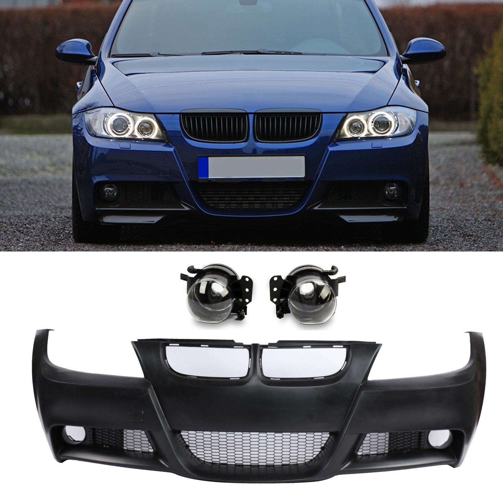 Front Bumper Kit W/Fog Fit M-Tech Style For BMW E90 E91 3-Series 2006-2008