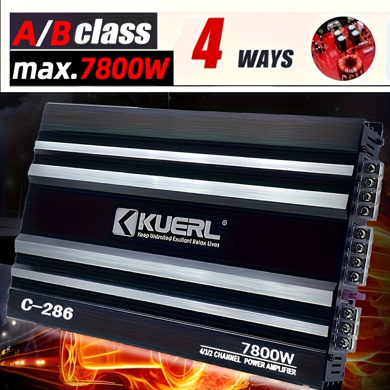 Class AB 4-Channel Car Amp RMS 240-400W HiFi Low Distortion Audio Amplifier 2-4Ω