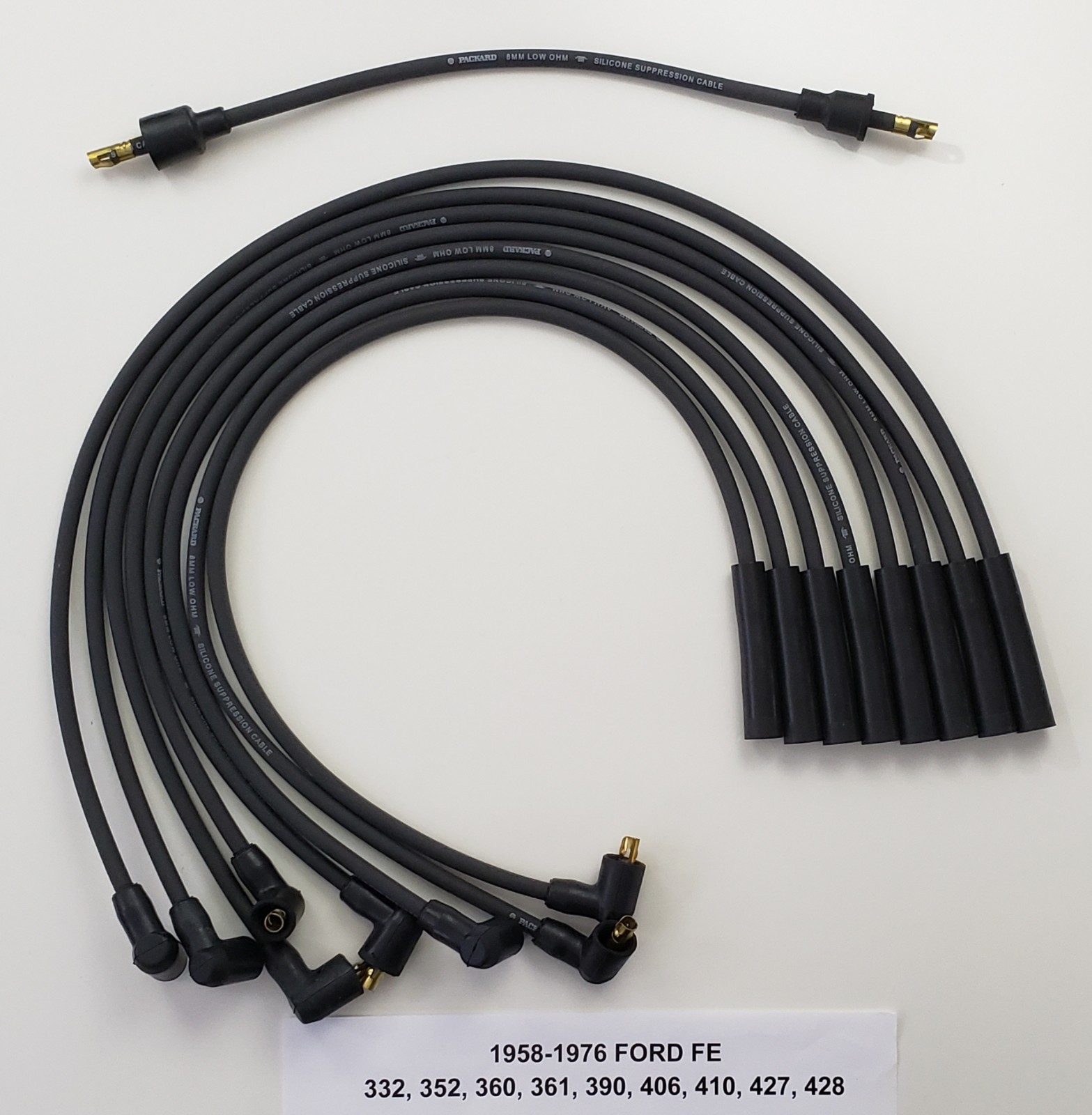 FE FORD 352 360 390 406 427 428 BLACK Spiral Core Spark Plug wires Points USA