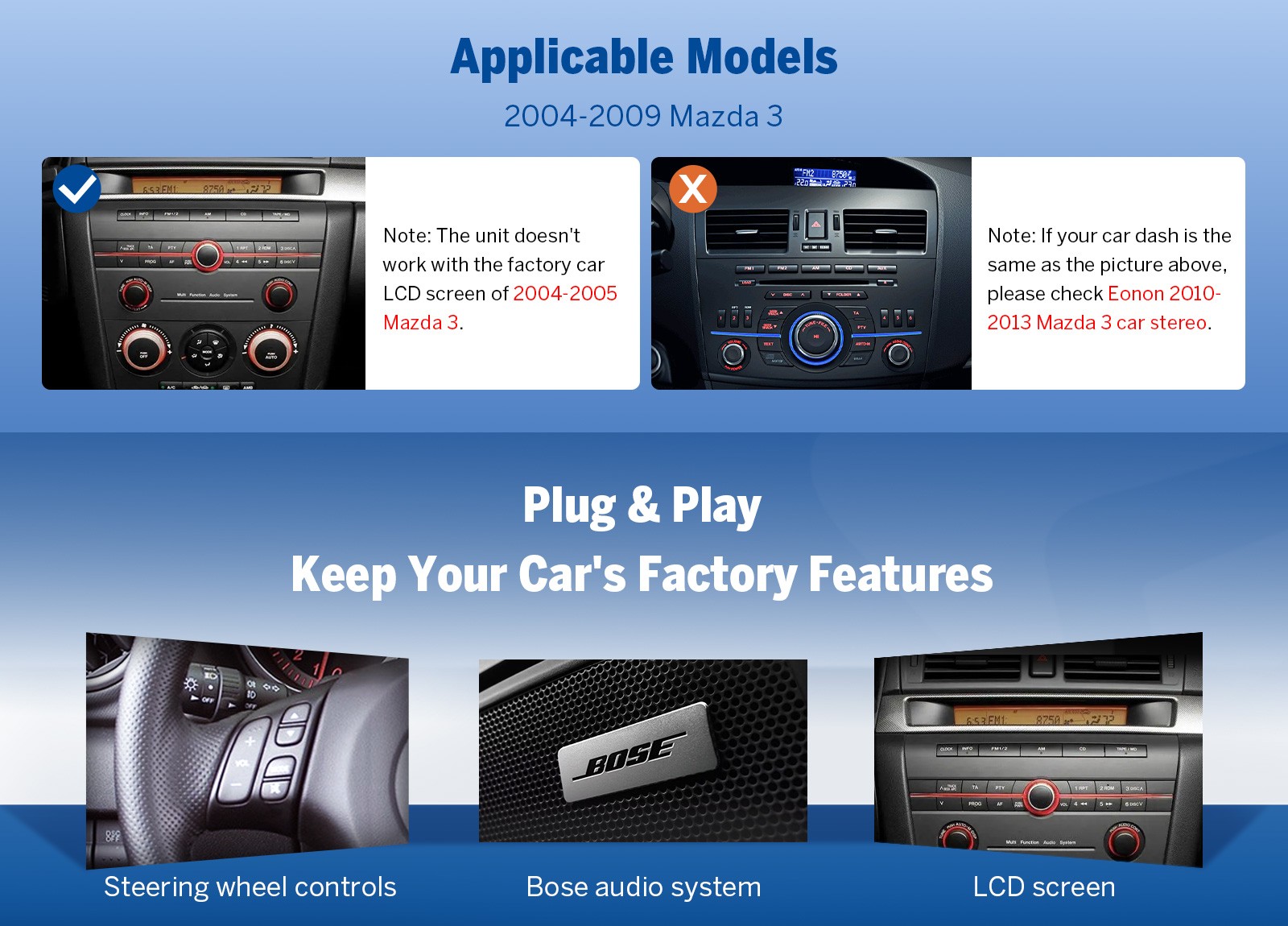 Eonon Android 10 8Core Car Stereo GPS Navi Radio Bluetooth For Mazda 3 2004-2009