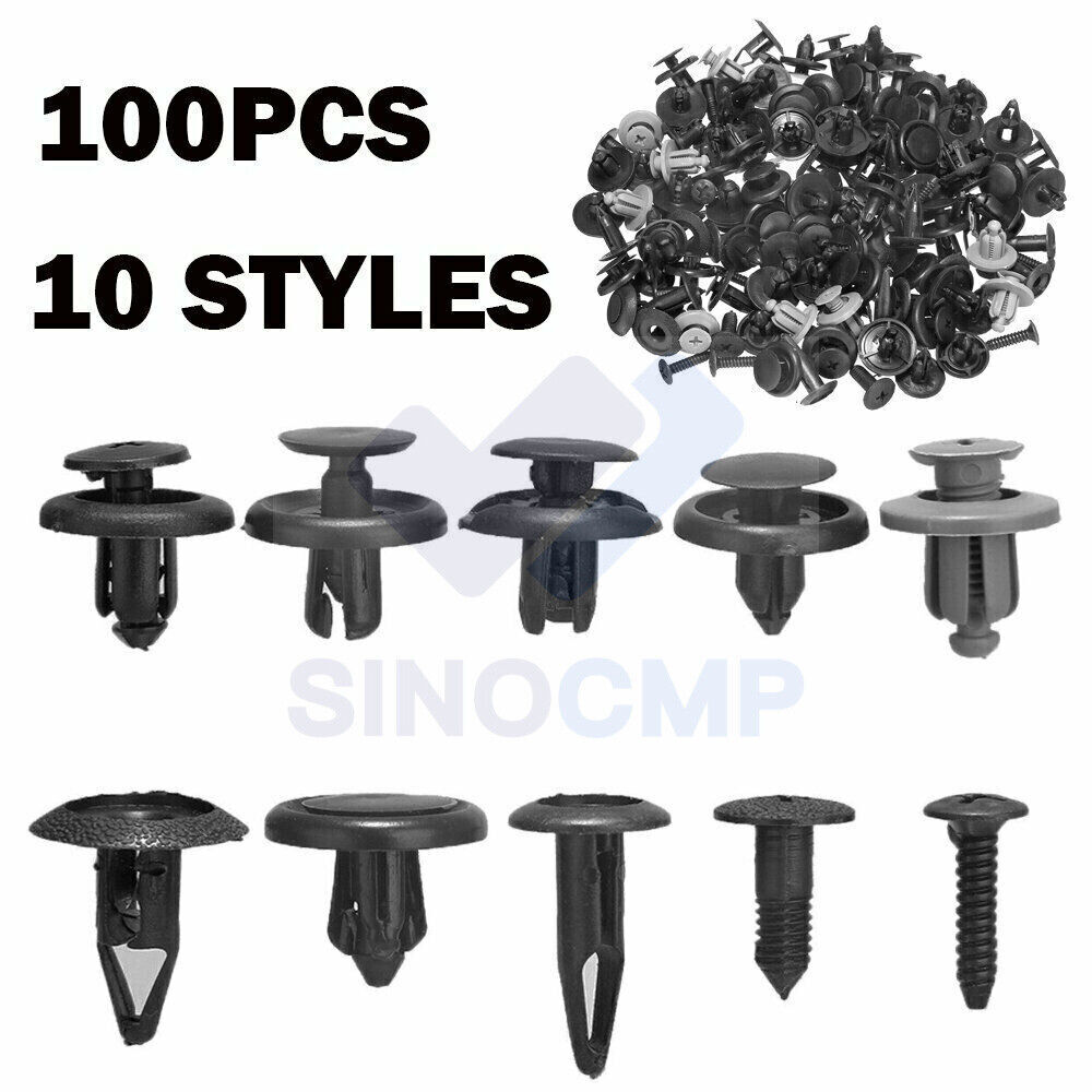100x Trunk Screw Rivets Set Car Bumper Fender Fits Auto Plastic Fastener Clips#