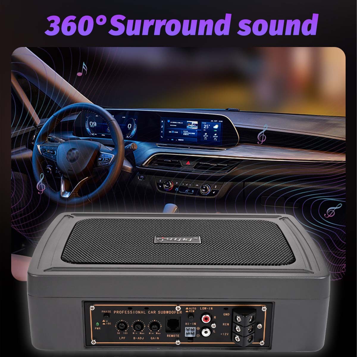 1200W Car Subwoofer Active Underseat Bass Box Audio Speaker Amplifier + Cables