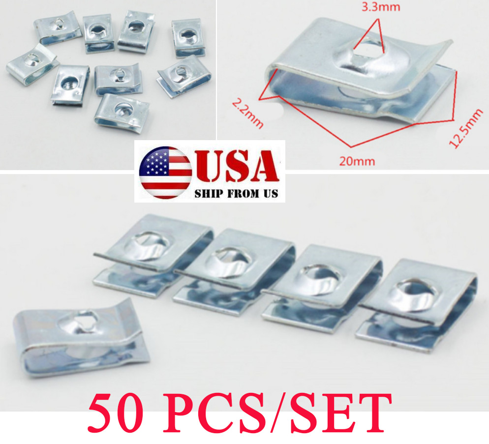 50X For Car Door Panel Fender Auto Fastener U Type Gasket Fixed Screw Metal Clip