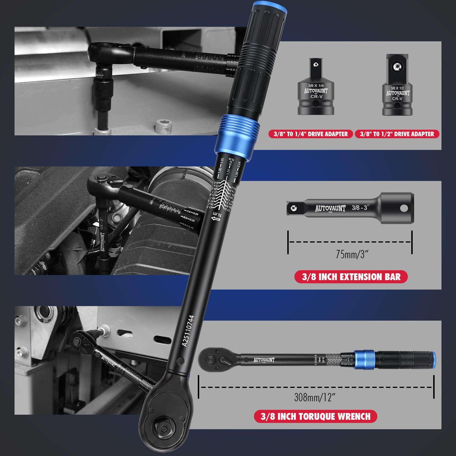 3/8″ Torque Wrench Snap Socket Professional Drive Click Type Ratcheting