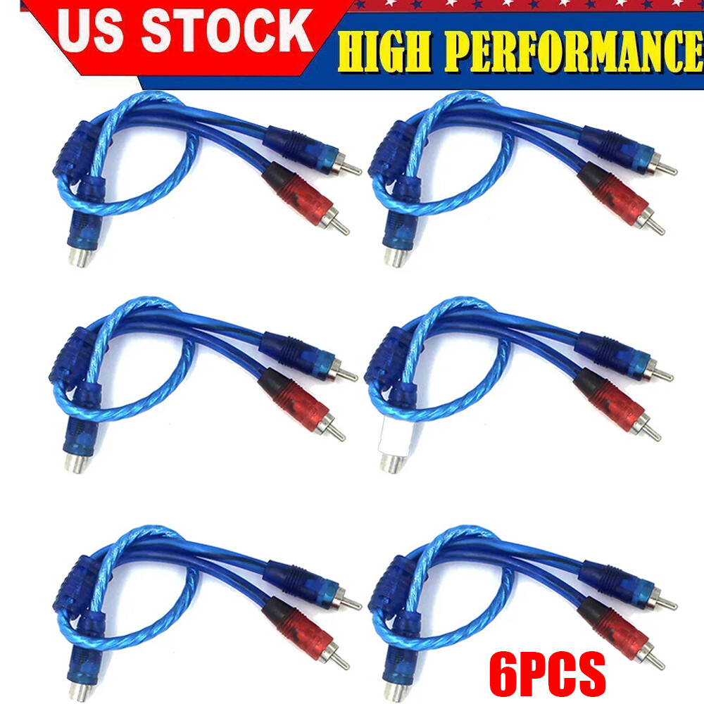 6X Car RCA Y Splitter Audio Jack Cable Adapter 1 Male to 2 Female Connector 30cm