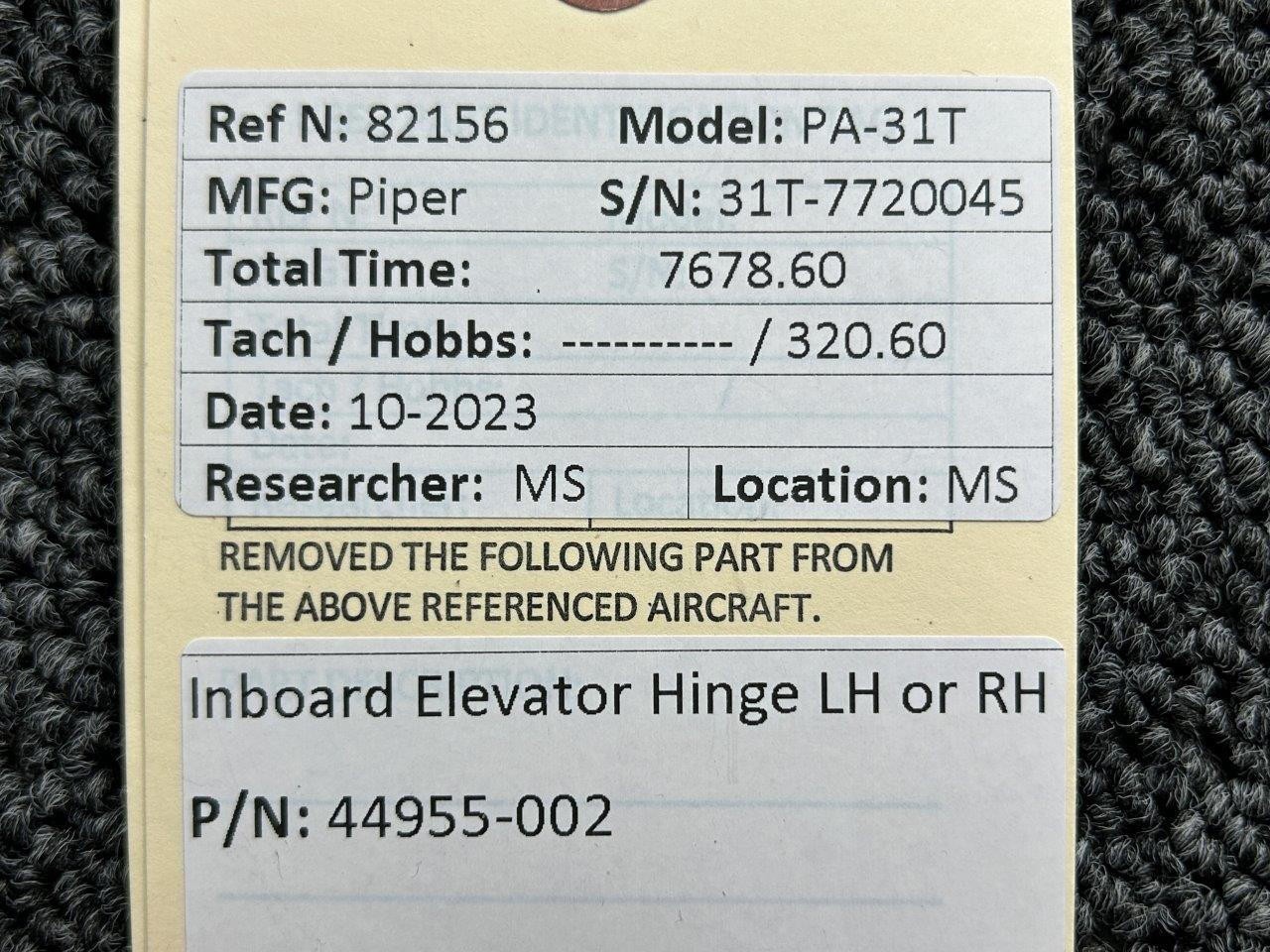 44955-002 Piper PA-31T Inboard Elevator Hinge LH or RH