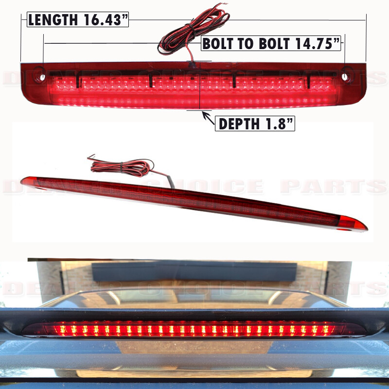 16.43″ Length 2 Hole Rear Spoiler Wing Red LED 3rd Third Brake Light