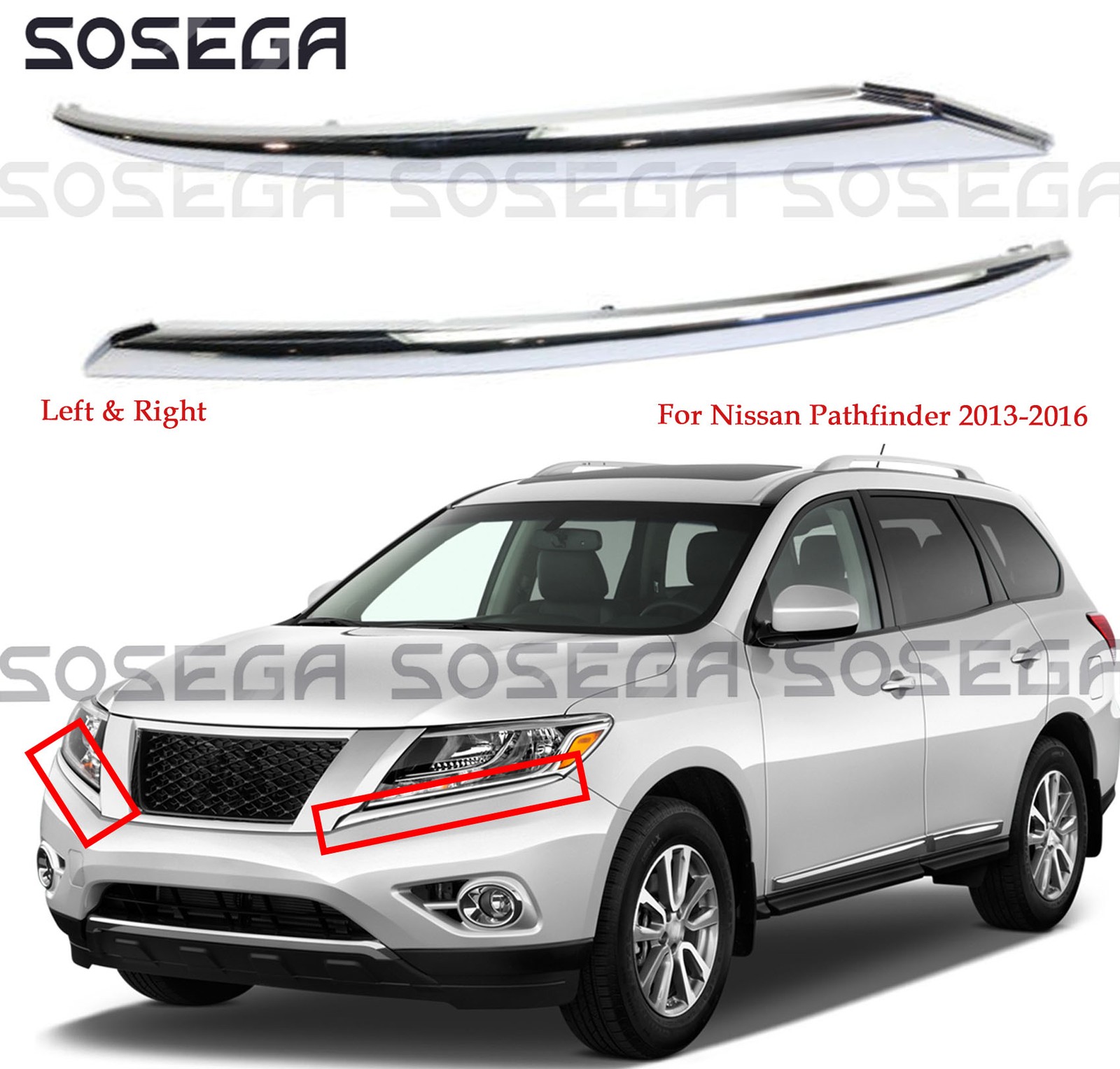 For Nissan Pathfinder 2013-2016 LH+RH Side Pair Chrome Front Bumper Trim Molding