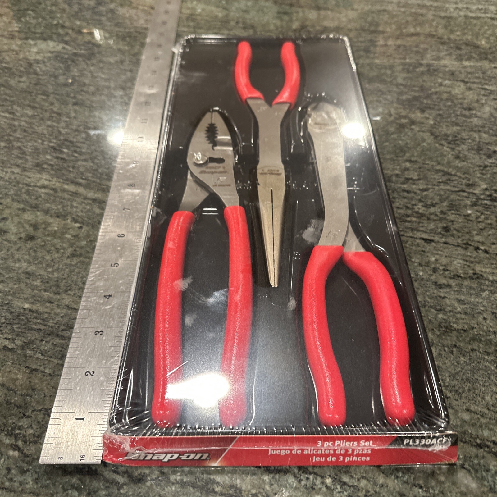 Snap On pl330acf 3 pc long nose pliers set sealed red