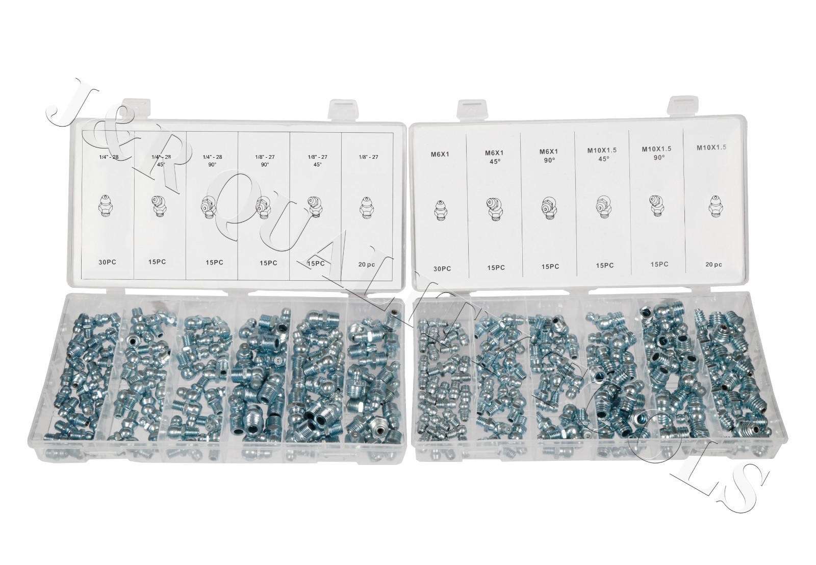 220 Piece SAE and Metric Hydraulic Grease Zerk Fitting Assortment Set Case