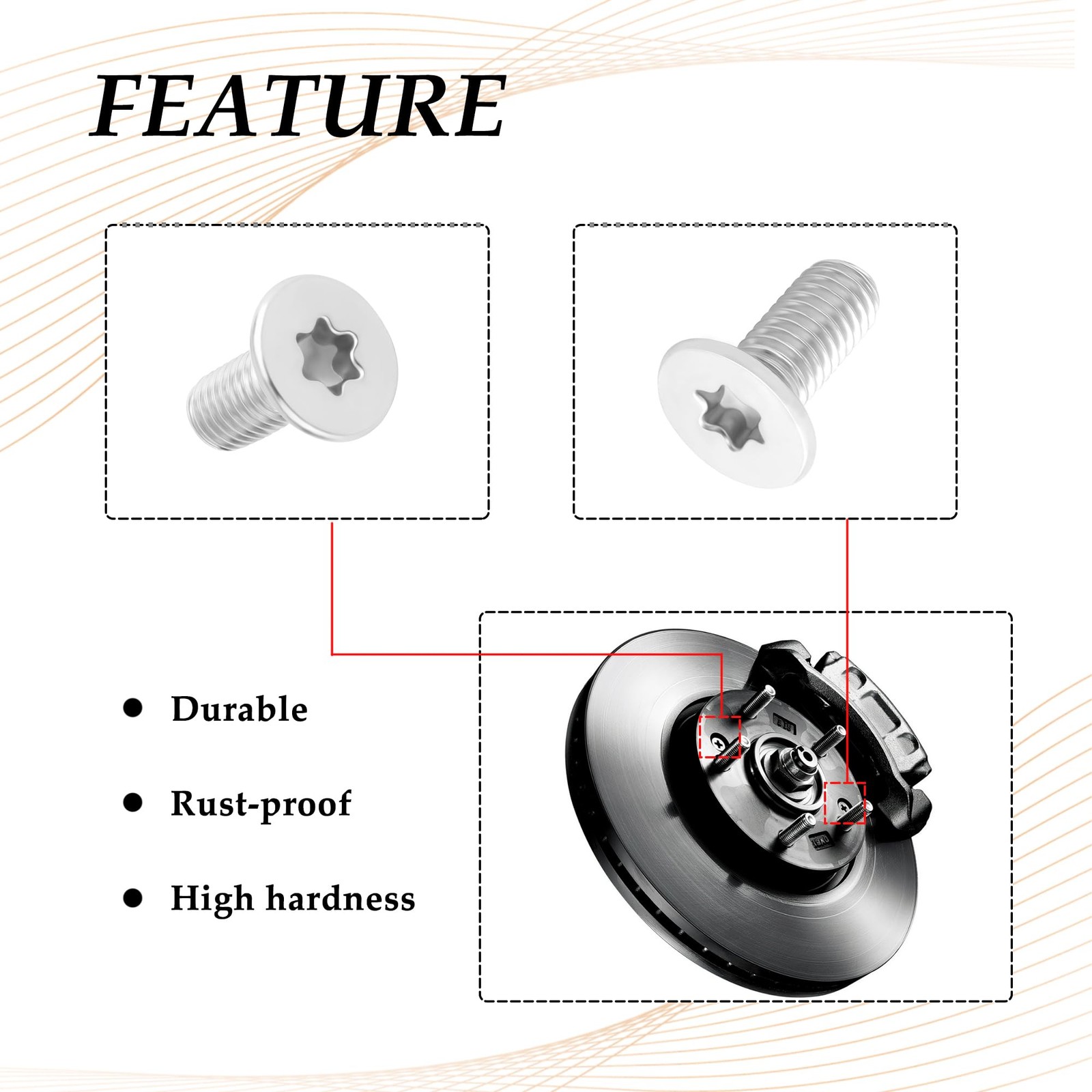 8PCS Brake Rotor Screw Replacement 0.76*0.61*0.30 inch, 8 PCS
