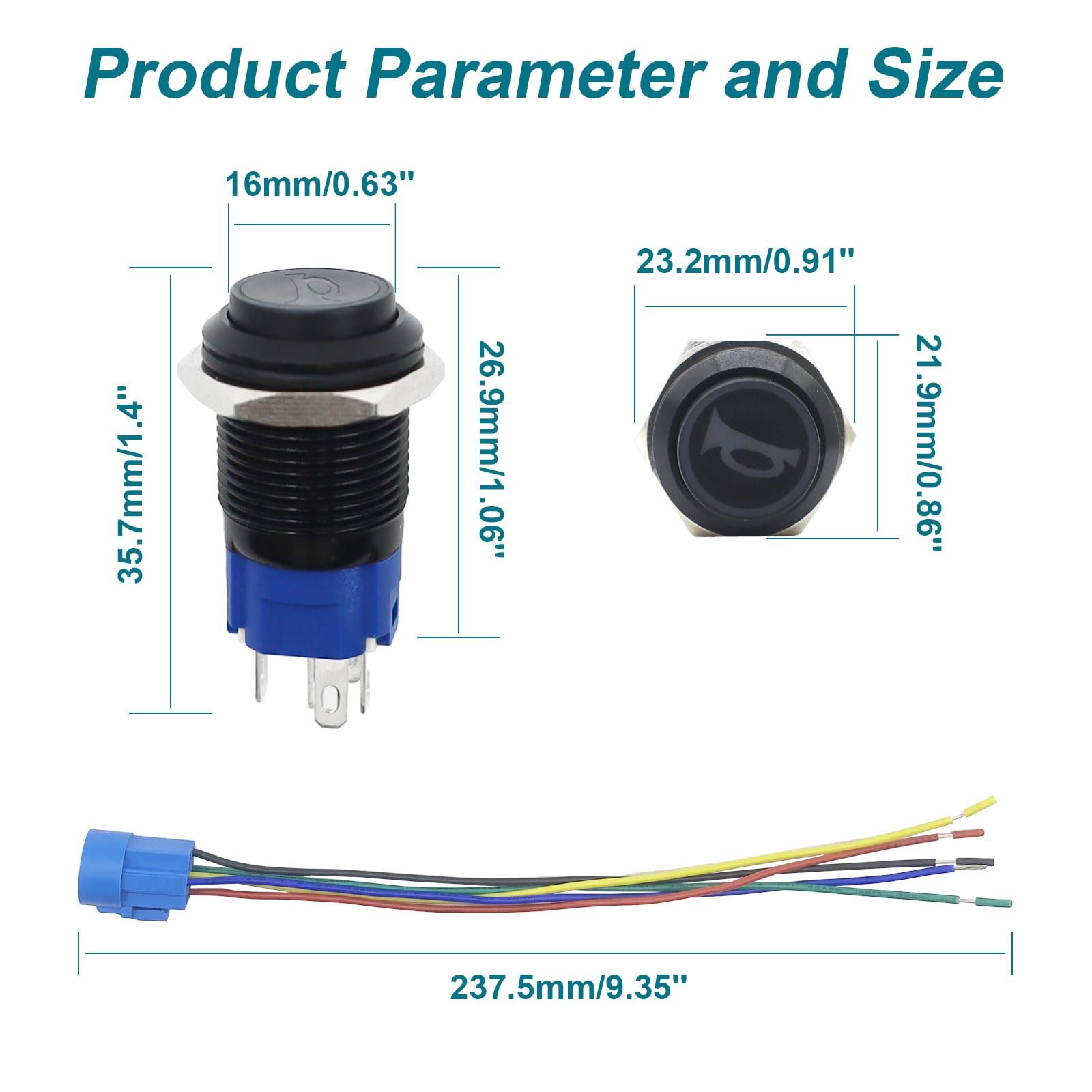 GEPHYNM Horn Button Switch 5/8″ (16mm) SPDT 12V 0.6inch/16mm Switch, Black