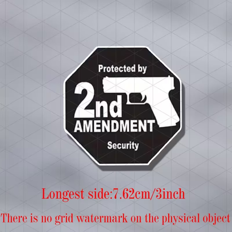 2nd Amendment Security Vinyl Decal, Matte Finish, Irregular Cartoon Pistol Shape