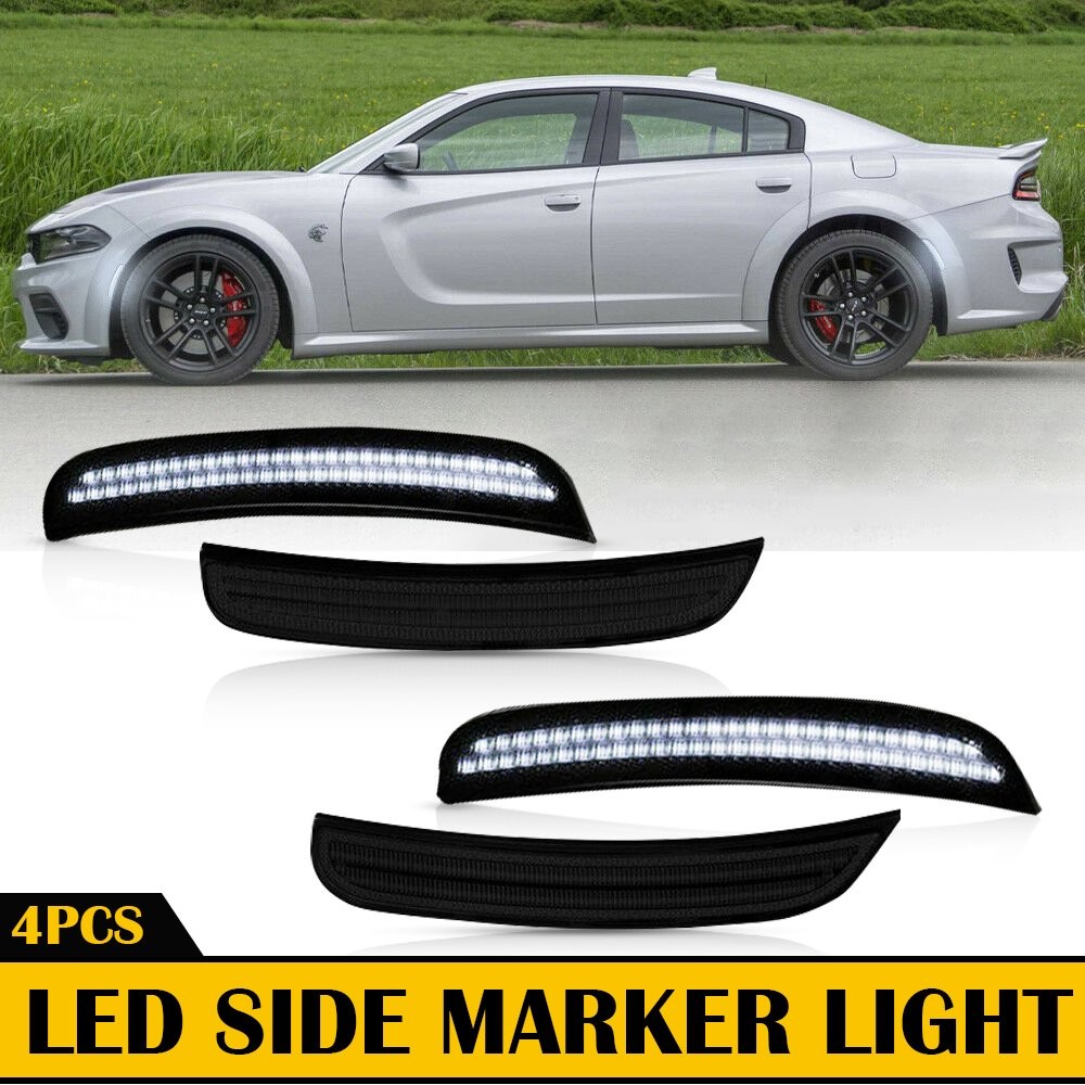 4pc Smoke Lens Led Side Marker Light for 15-22 Dodge Challenger Front Rear White