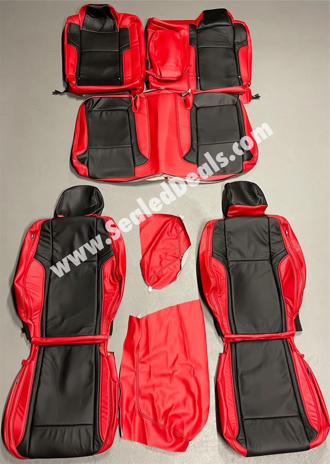 Salsa Red & Black Leather Seat Covers for 2015-23 Dodge Challenger Factory Style
