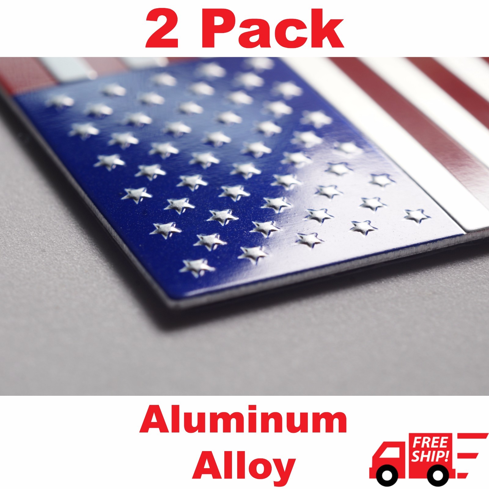 (2 Pack) Aluminum US American Flag Sticker Decal | Auto Car Emblem 3.15″x1.75″