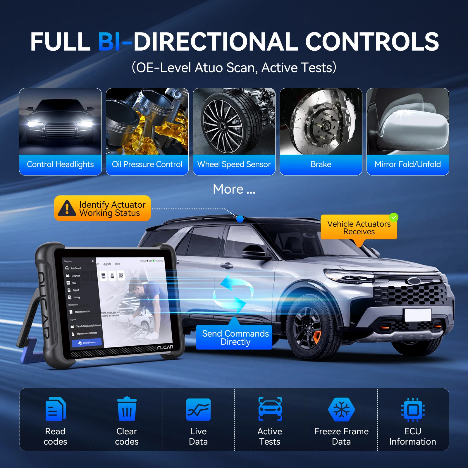 MUCAR 892BT Car Diagnostic Tool OBD2 Auto Scanner 35 Reset TKEY101 IMMO Key Code
