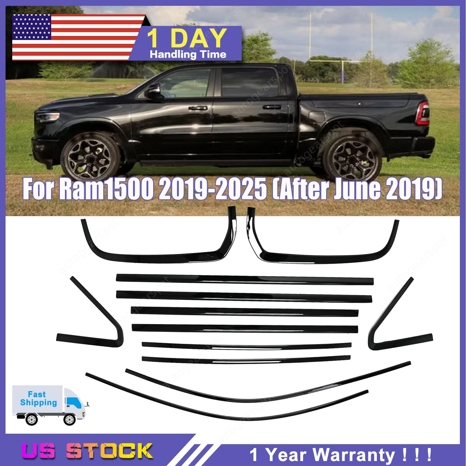 12X For 2019-2025 Dodge Ram 1500 Window Strip Cover Decoration Trim Kit