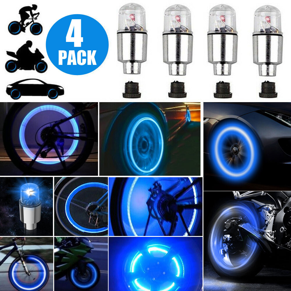 4x Car Tire Air Valve Stem Blue LED Light Caps Cover Auto Exterior Accessories