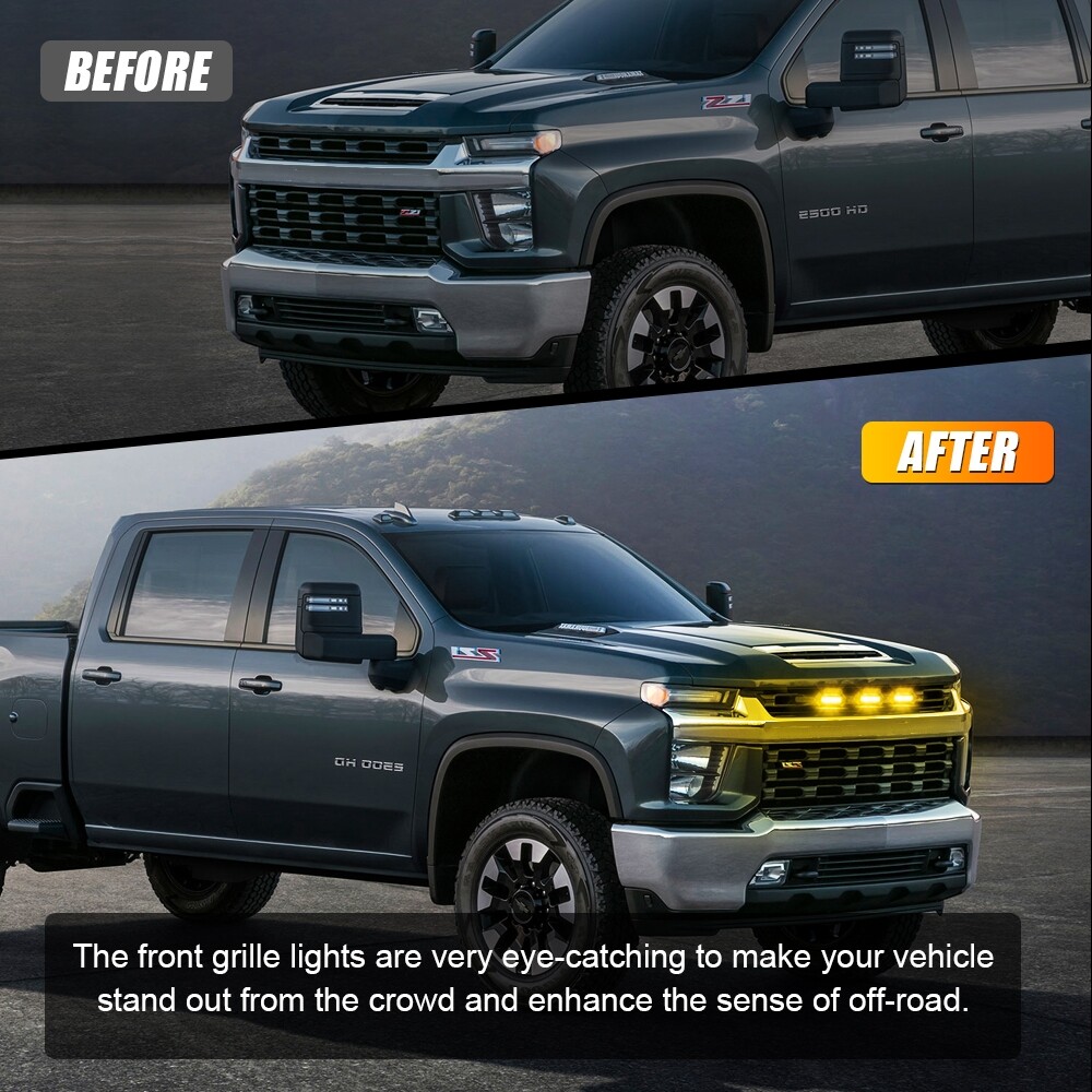 3pcs LED Amber Grille Lights Kit Universal For Ford Truck SUV SVT Raptor Style