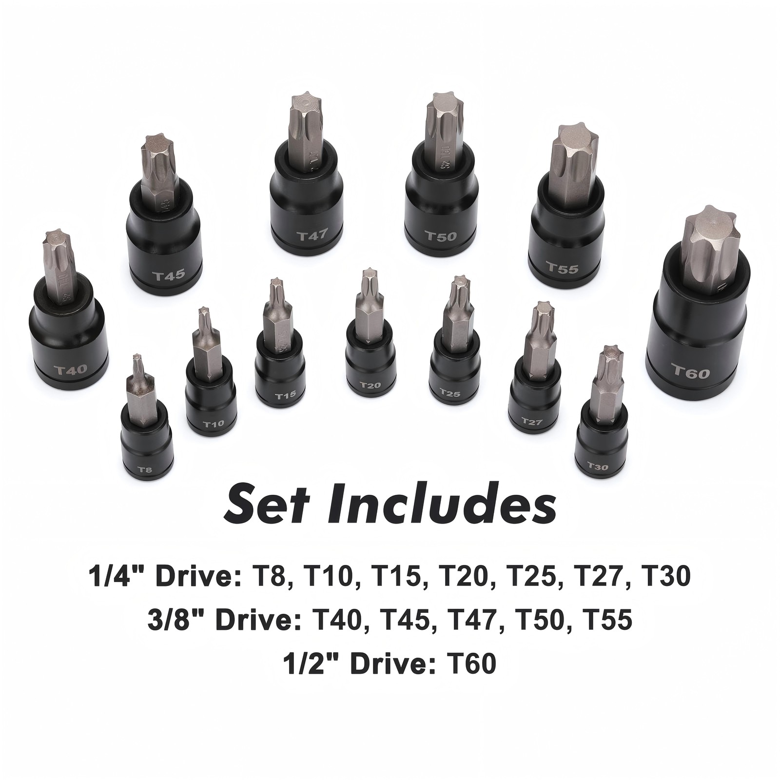 25PACK Torx Bit Socket and External Socket Set 13 T8-T60 & Female E-Torx Sockets
