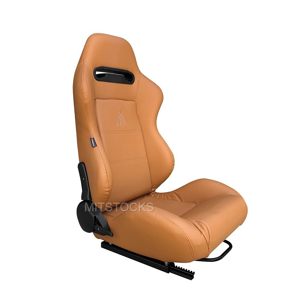 2 X TANAKA TAN PVC LEATHER RACING SEATS RECLINABLE + SLIDERS FITS FOR PONTIAC