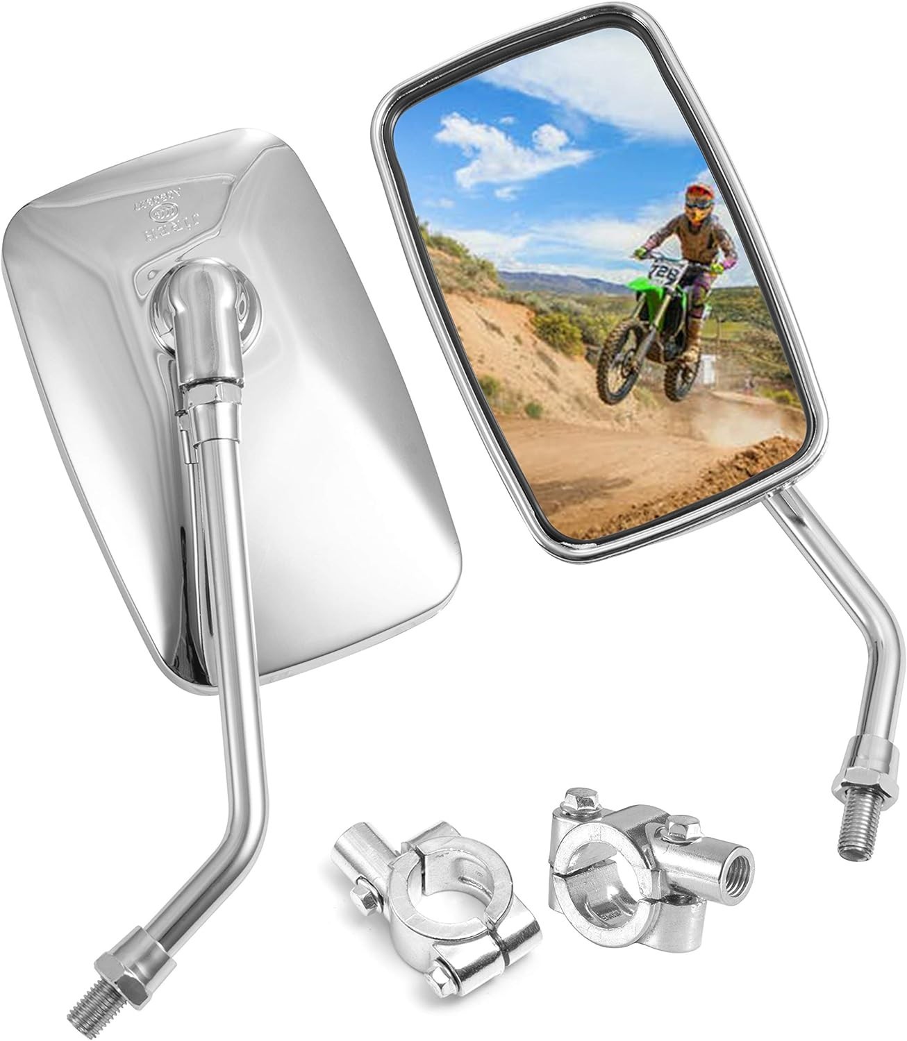 Universal 10mm 360°Rotation chrome rectangle motorcycle Mirrors Suitable for Har