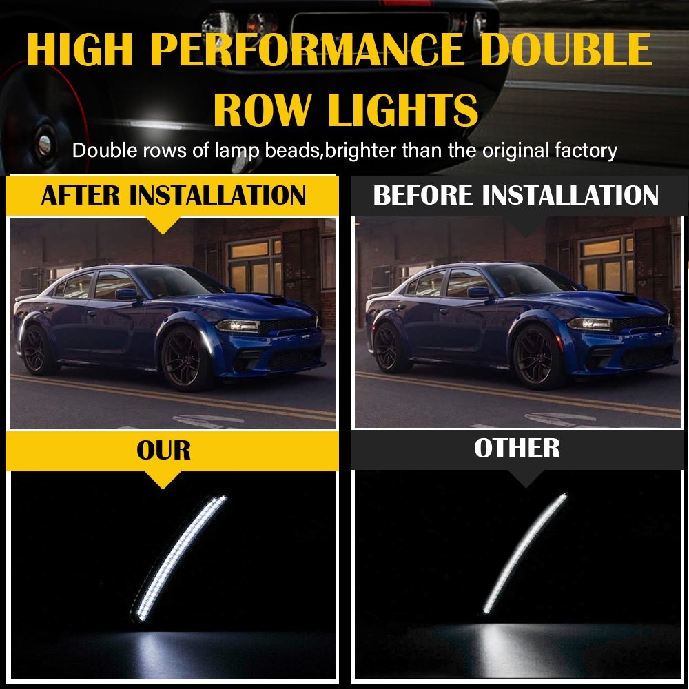 4pc Smoke Lens Led Side Marker Light for 15-22 Dodge Challenger Front Rear White