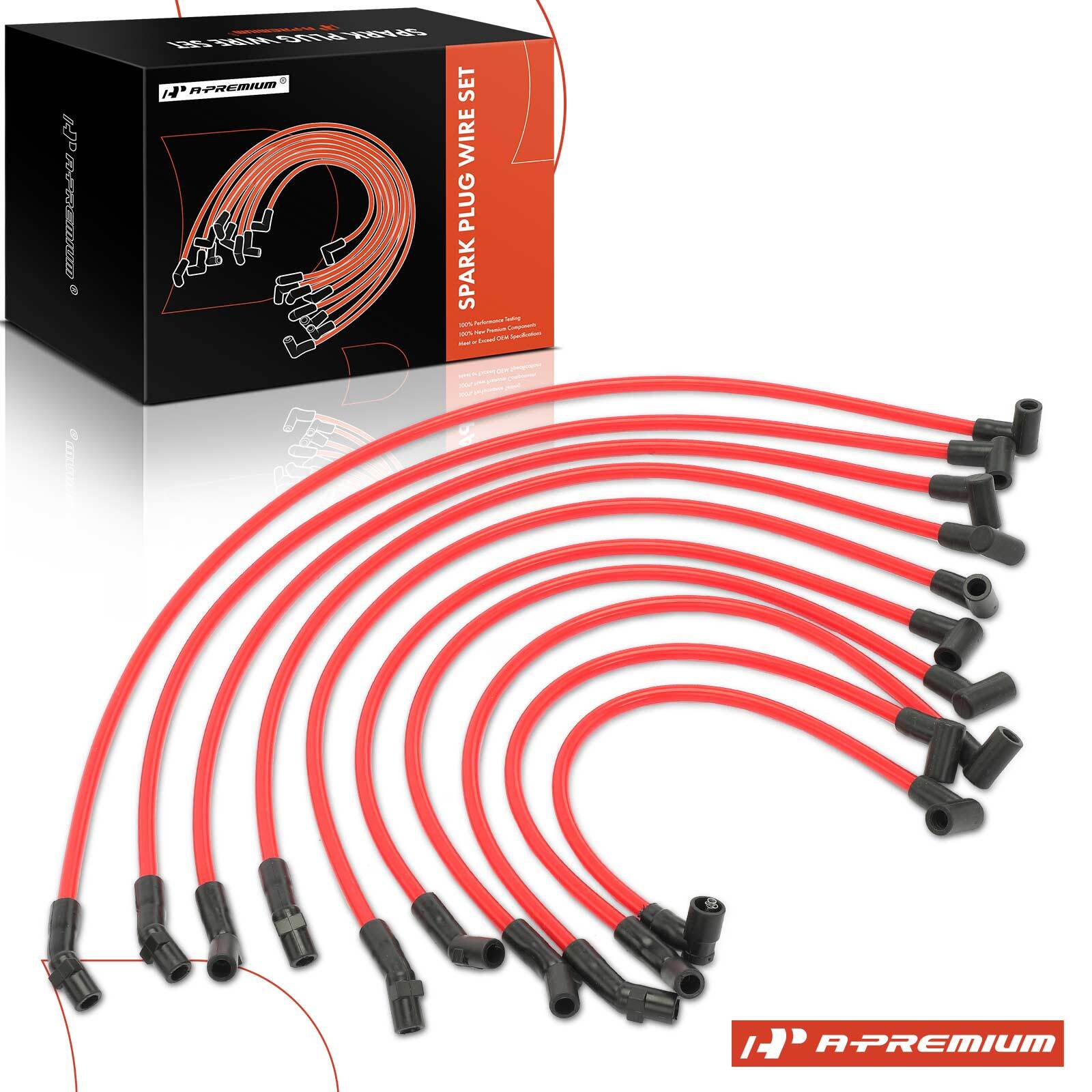 10Pcs Red Spark Plug Wire Set for Ford F-150 1979-1995 Mustang V8 5.0L 10.5mm