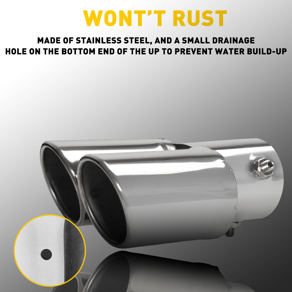 Universal Stainless Steel Dual Exhaust Tip Silver For 1.5-2.4in Outlet Tailpipe