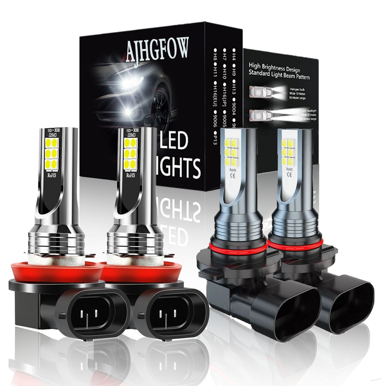 H11 9005 LED Headlight KIT Combo Bulbs 10000K High&Low Beam Super Bright WHITE