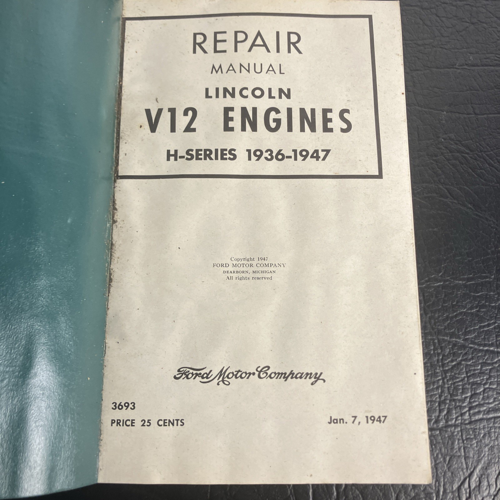 Vtg Repair Manual Lincoln V12 Engines H-Series 1936-1947 SC Book Ford Motor Co