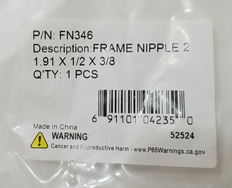 FN346 1.91″ Straight Brass Frame Nipple 1.91 X 1/2 X 3/8
