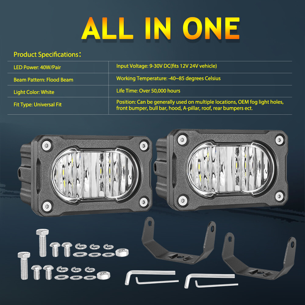 2Pcs 3inch Cube LED Work Lights Auxiliary Lights Flood Wide Cornering Truck 4WD