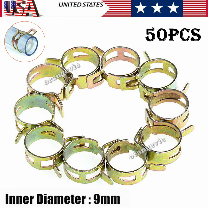 50Pcs Spring Hose Clamps 9mm 0.3″ Fastener Fuel Water Line Pipe Air Tube Clips