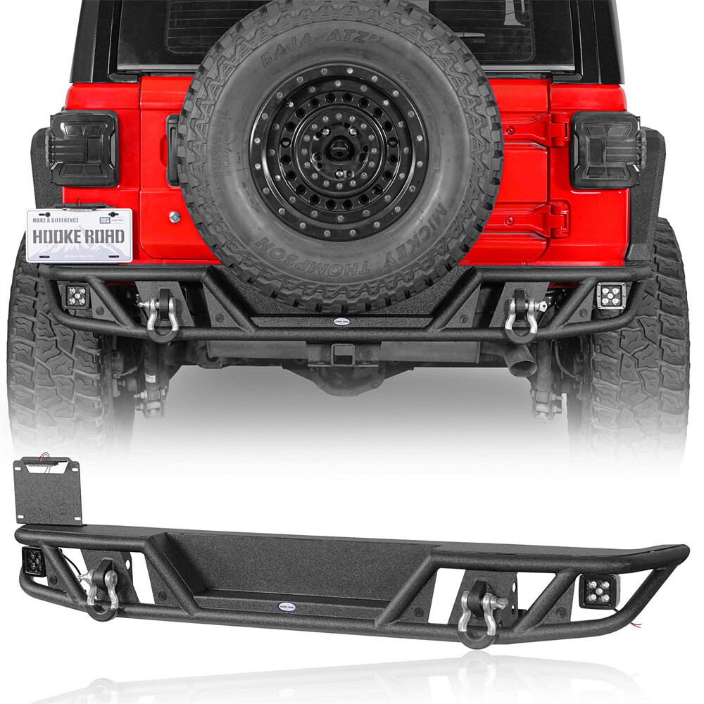 Fit 2018-2026 Jeep Wrangler JL Steel Rear Bumper w/ Light & License Plate Mount