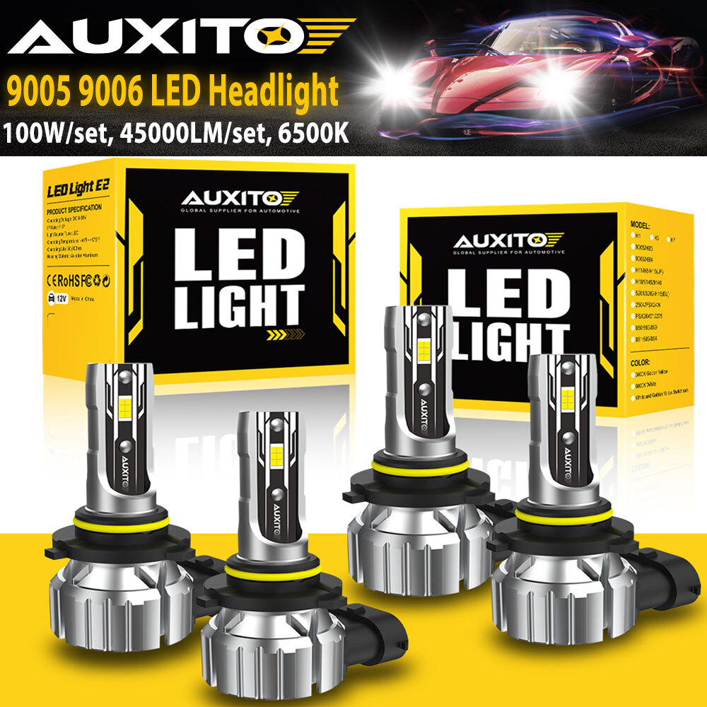 AUXITO Combo 4 9005 + 9006 LED Headlight Kit Bulbs High Low Beam White 80000LM