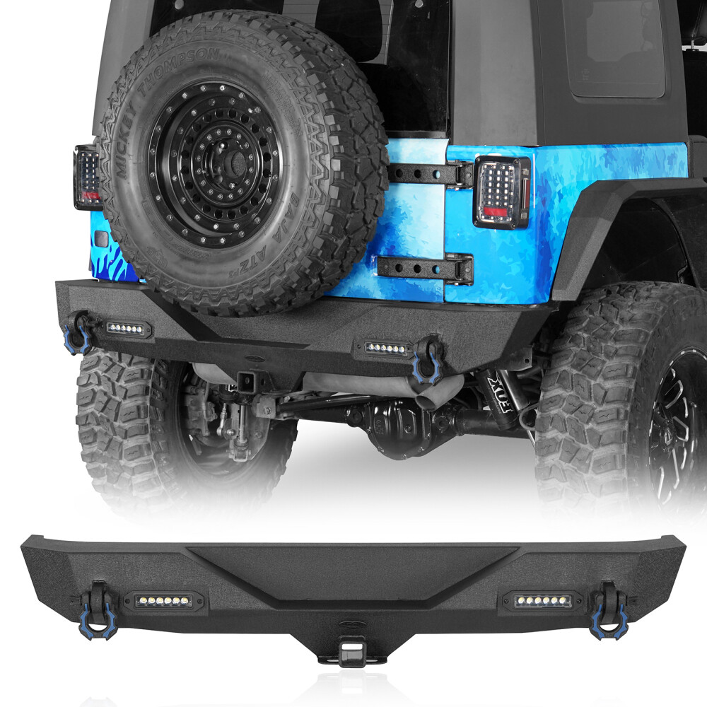 Rear Bumper w/ Receiver Hitch & LED Light & D Ring Fit 07-18 Jeep JK Wrangler JK