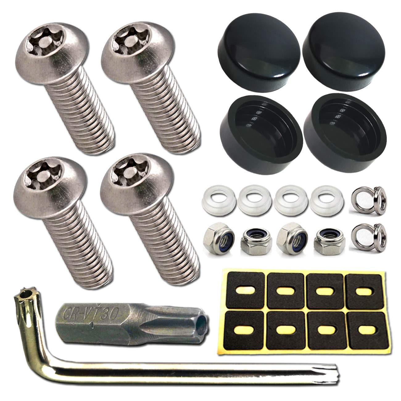 4 Pcs Black Anti Theft License Plate Screws M6 1/4 Inch