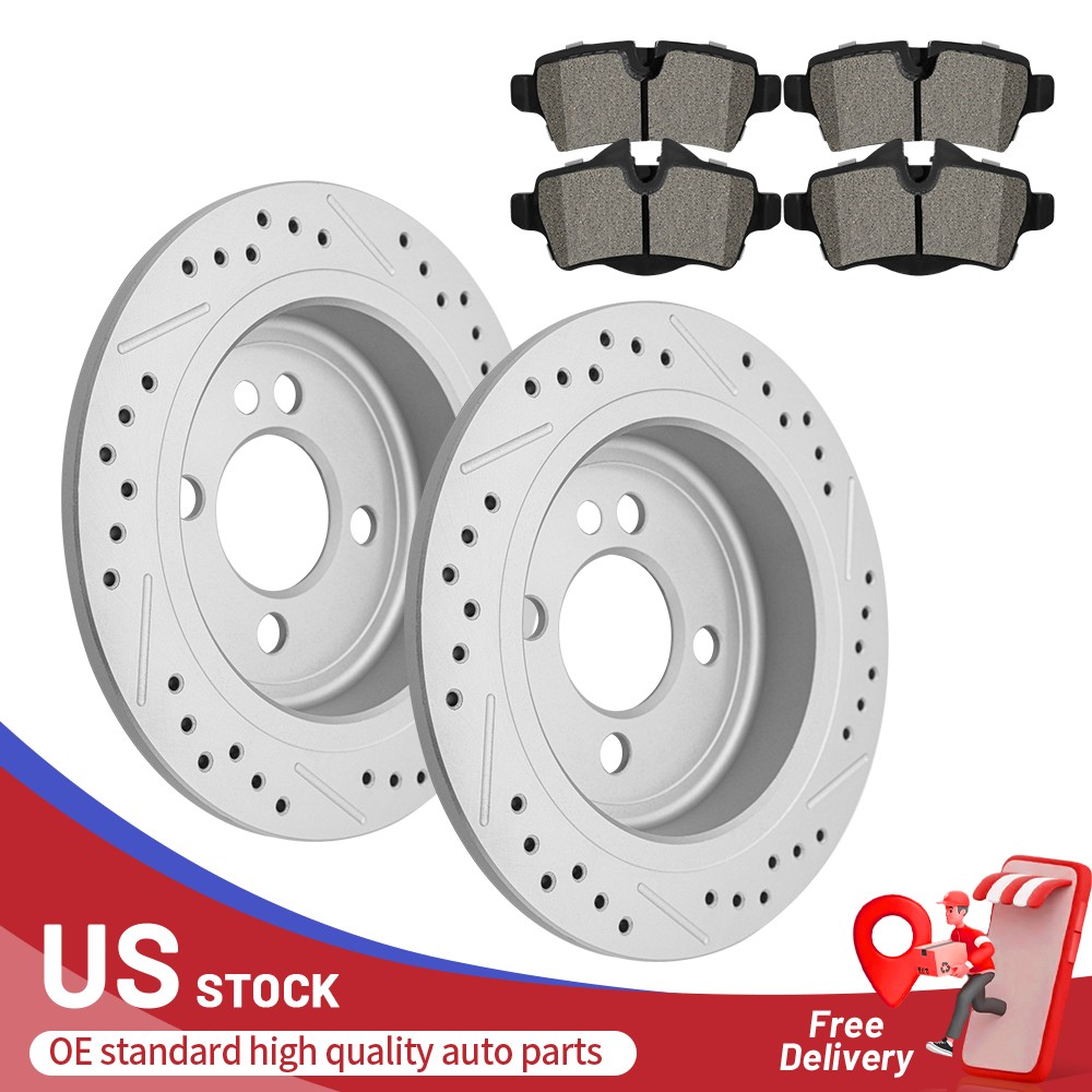10.20″ Rear Drilled Brake Rotors Brake Pads Kit for 2007 – 2013 Mini Cooper