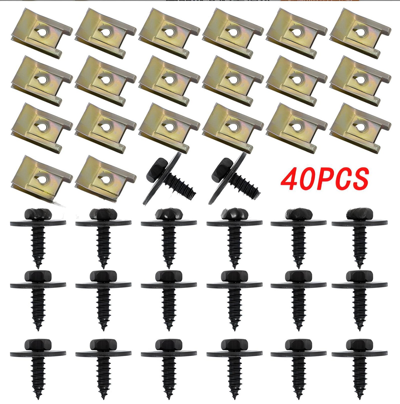 40pcs Car Screw Body Fender Bumper Retainer U Nut Clips Gasket Fastener Metal