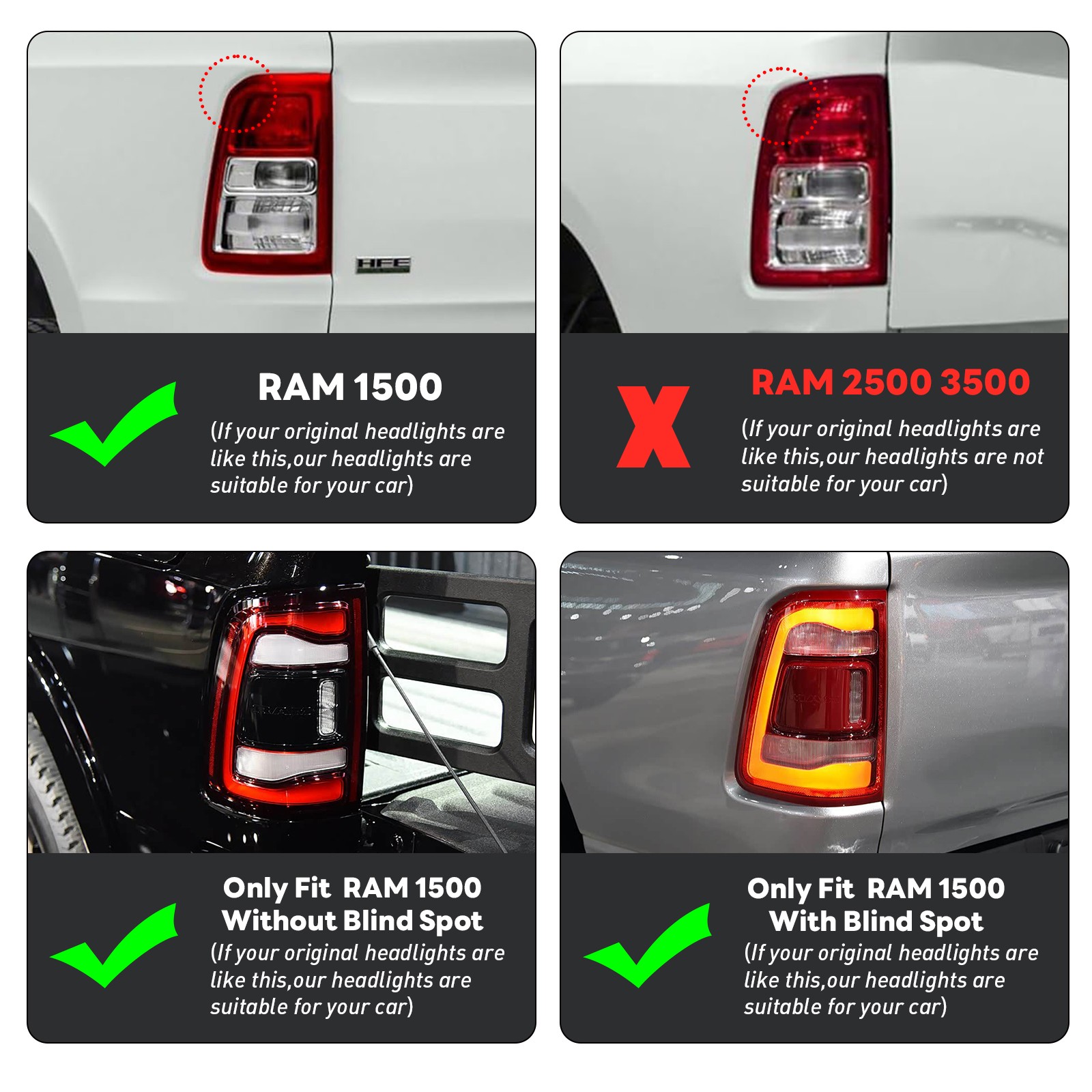 Full LED Tail Light For Dodge RAM 1500 2019 2020 2021 2022 2023 2024 Rear Lamp