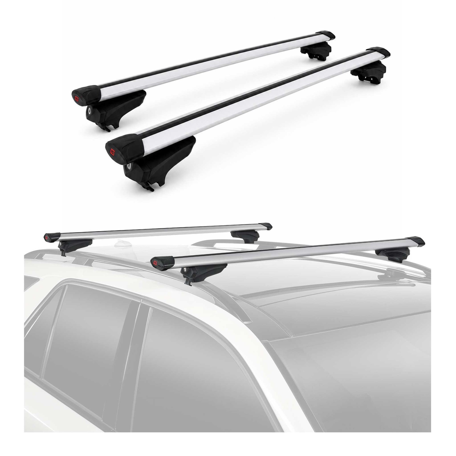 G3 43.3″ Roof Racks Universal Cars SUV Aluminium Lockable 2Pcs Silver 165lbs