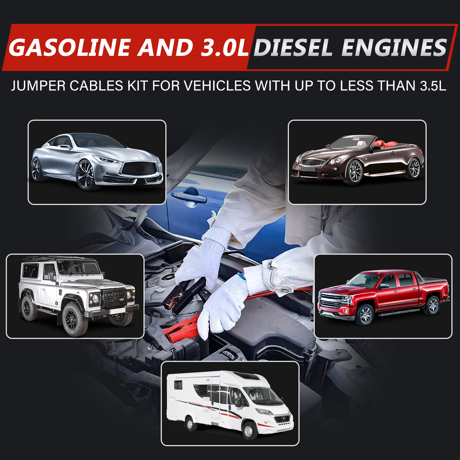 30Ft Auto Jumper Cables 0 Gauge 3000AMP,Automotive Booster Cables for Car Van
