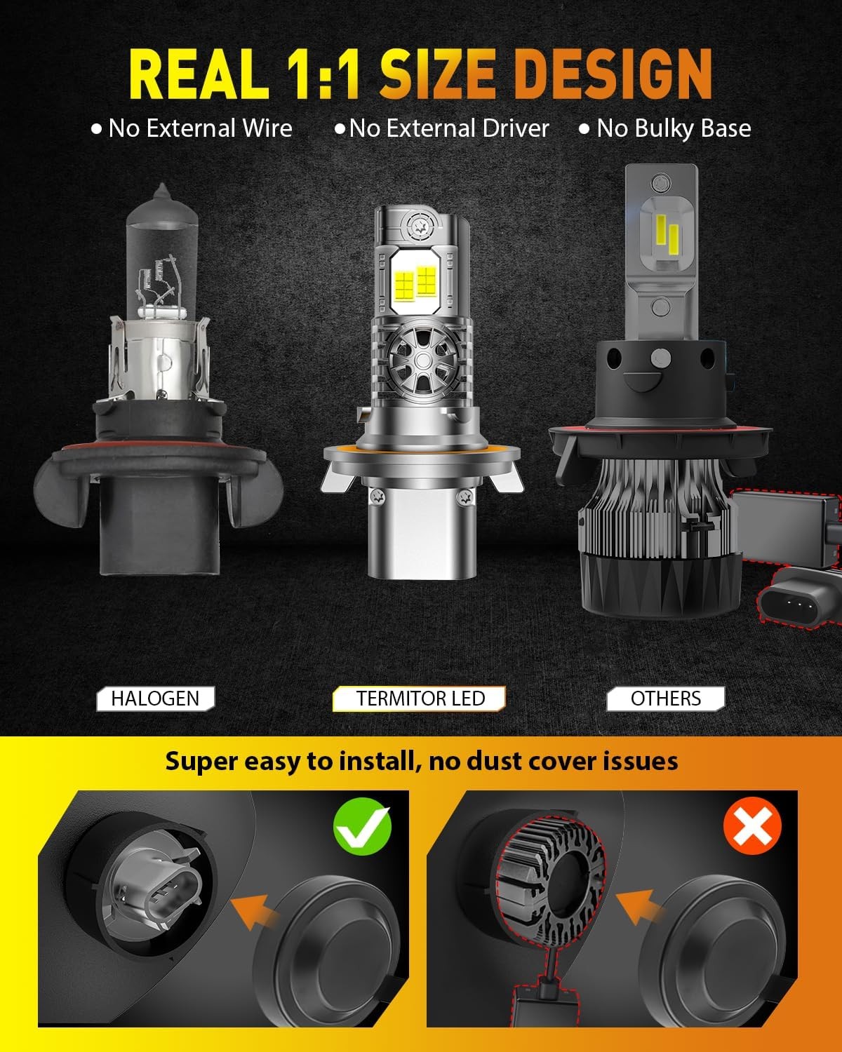 Termitor 9008 H13 LED Headlight Bulb Kit 90000LM High Low Beam Light 6500K White
