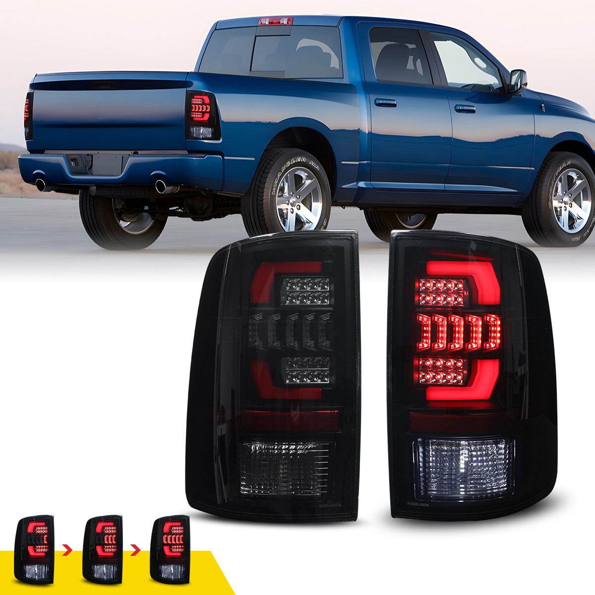 Smoke LED Tail Lights Sequential Signal For 2010-2018 Dodge Ram 1500/2500/3500
