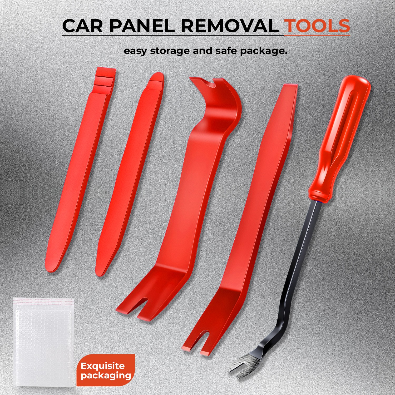 5pcs Red Trim Removal Pry Tool Kit for Car Radio Door Panel Fastener Dashboard