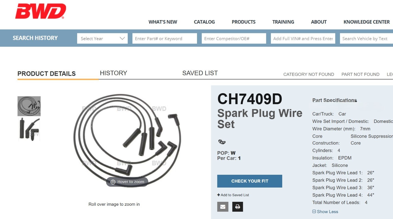 BWD CH7409 Ignition Spark Plug Wire Set