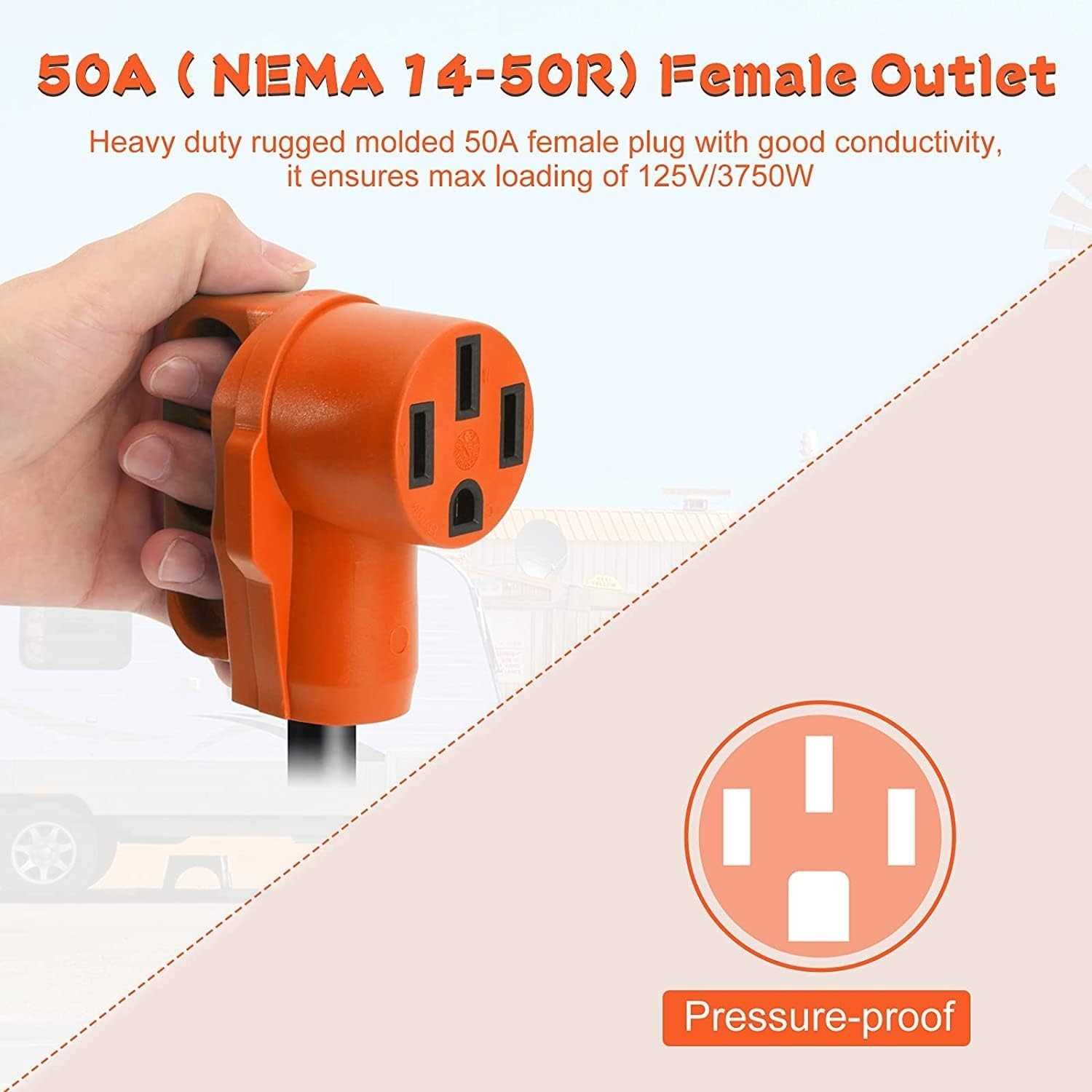 Heavy Duty 15A Male to 50A Female RV Adapter Cord—12-Inch with Easy Grip Handle
