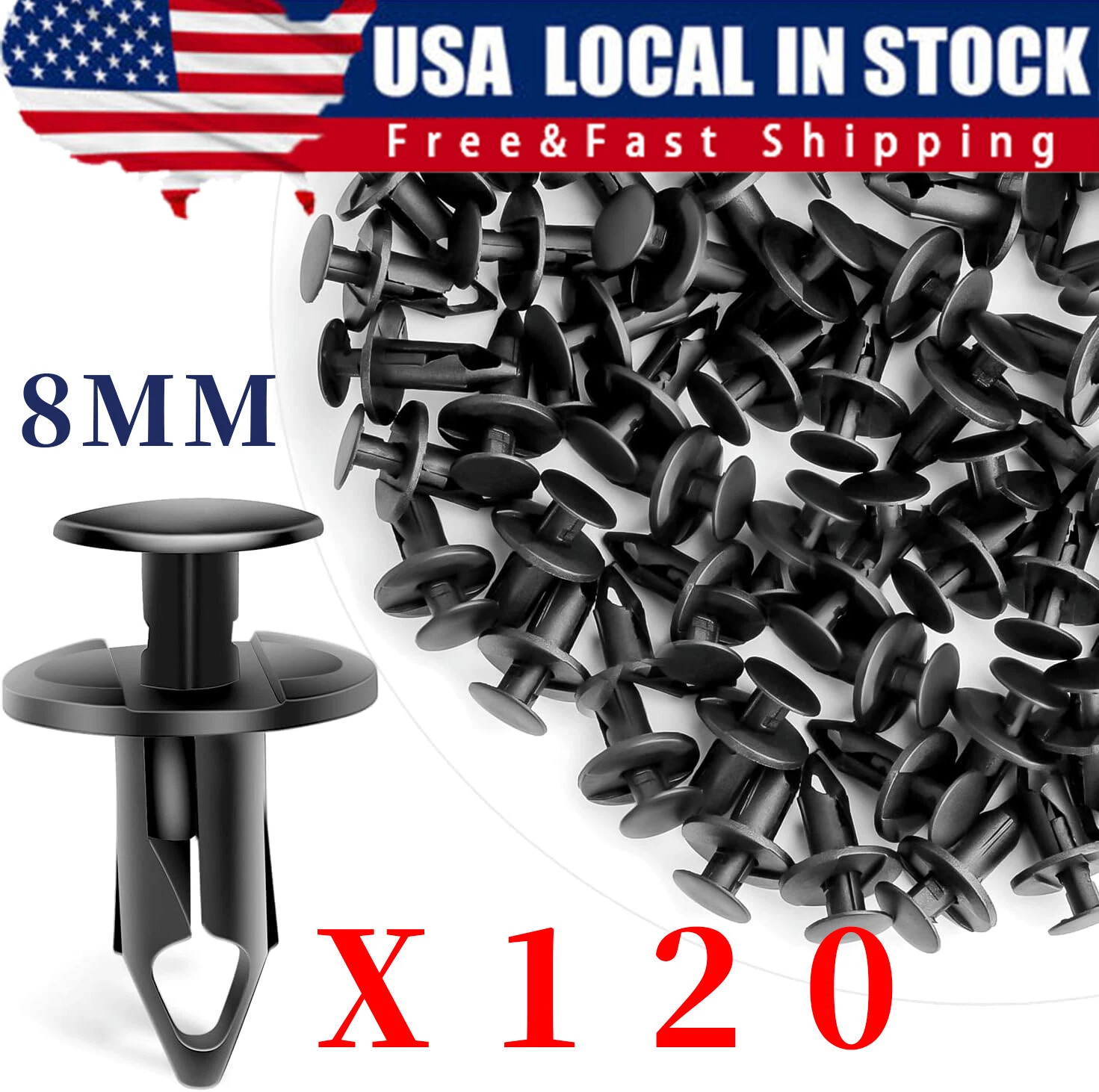 120 Pcs 8mm Plastic Nylon Bumper Push Pin Rivets Retainer Trim Clips Fasten Auto